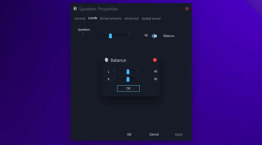 Balance left and right audio channel levels on Windows 10